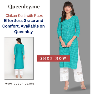 Chikan Kurti with Plazo: Effortless Grace and Comfort, Available on Queenley