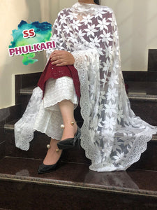 Chikan Kurti With White Embroidery Dupatta Set
