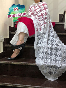 Chikan Kurti With White Embroidery Dupatta Set