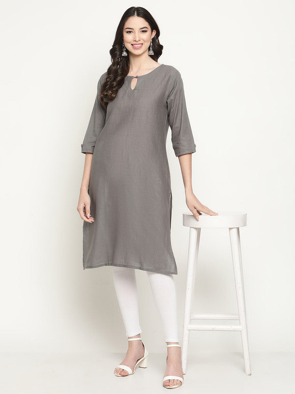 RE - Smashing Grey slub rayon embellish stitch kurti - Featured Product