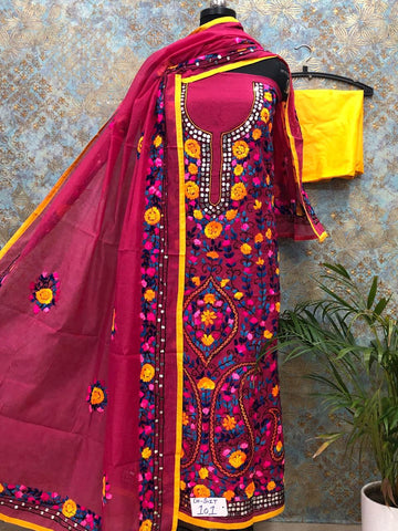Chanderi Handwork Embroidery Suit ( Unstitched Dress Material)