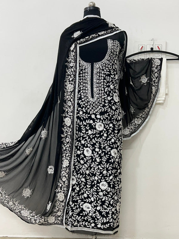 Black Georgette Handwork Embroidery Suit ( Unstitched Dress Material)